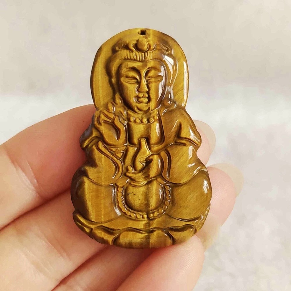 Natural Tiger's Eye Carved Kwan-yin Pendant